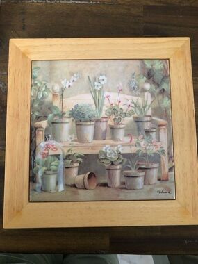 Framed Botanical Bench Wall Art in Light Wood - Green and Neutral